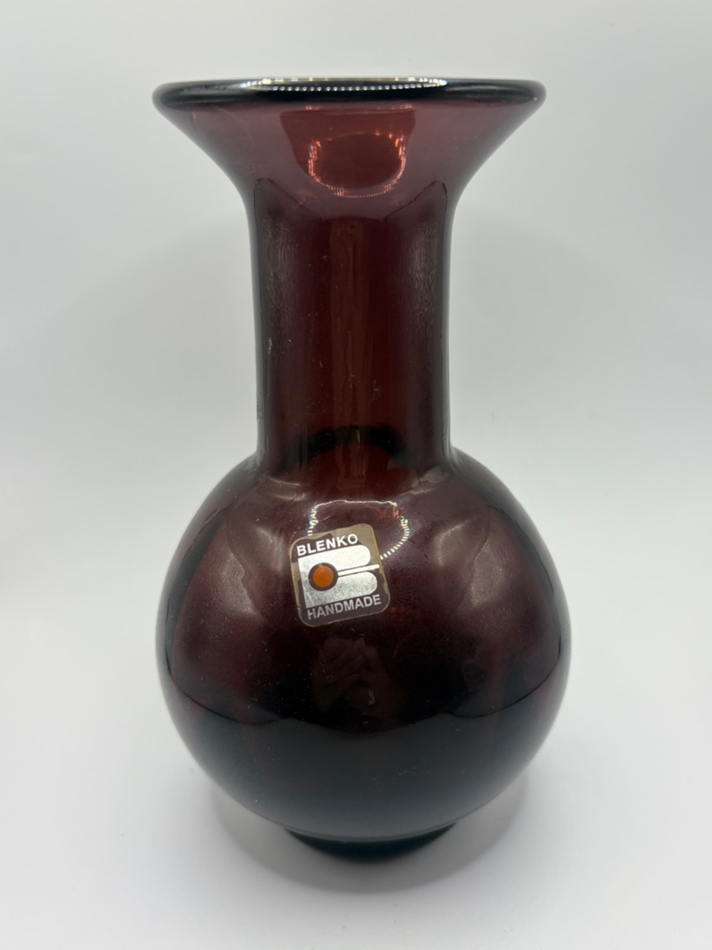 Blenko Handmade Mid Century Modern MCM Amethyst Art Glass Flared Rim Vase Decor